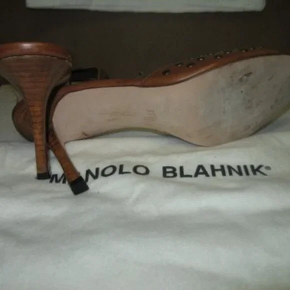 Manolo Blahnik Brown Open Toe Heel Sandals - Picture 4 of 5